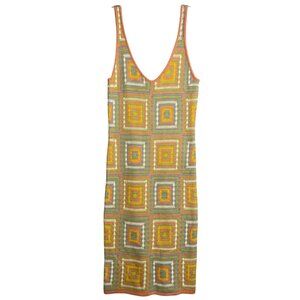 RVCA Squared Crochet Dress‎ Women's S Multi Color Fitted Bodycon Midi Knit